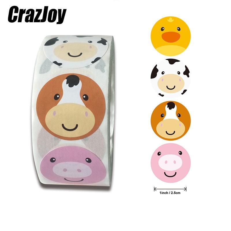 500pcs Funny Animal Stickers roll classic Cute Waterproof farm Package Seal Label Cool Skateboard school Stickers Reward For Kid - ItemBear.com