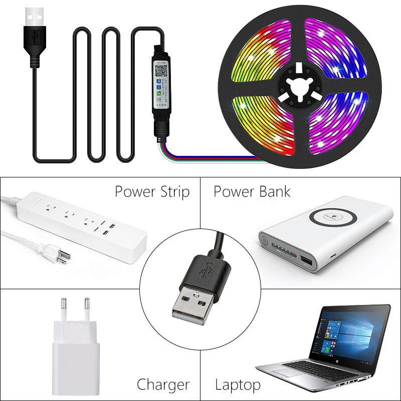 5V USB WIFI Bluetooth 1M - 30M 5050 USB Led Strips Light Waterproof RGB Led Diode Ribbon Lamp For Decoration Bedroom TV BackLight - ItemBear.com