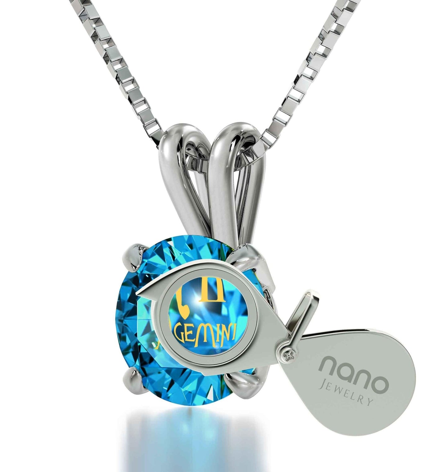 925 Sterling Silver Gemini Necklace Zodiac Pendant 24k Gold Inscribed on Crystal - ItemBear.com