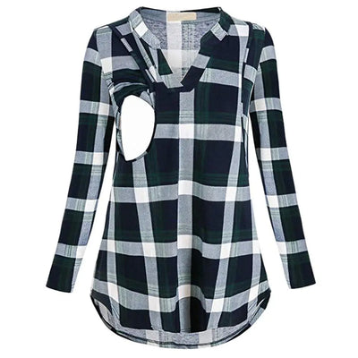 Women’s Plaid Print V-Neck Long Sleeve Nursing Top