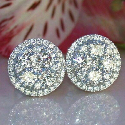 Huitan Full Paved CZ Stud Earrings for Women Round Shaped Simple Versatile Bling Cubic Zirconia Earrings Statement Jewelry Gift