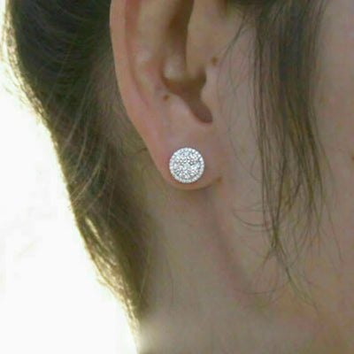 Huitan Full Paved CZ Stud Earrings for Women Round Shaped Simple Versatile Bling Cubic Zirconia Earrings Statement Jewelry Gift