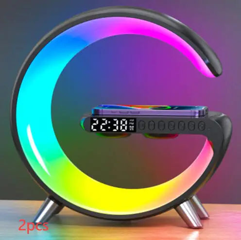 New Intelligent G Shaped LED Lamp Bluetooth Speake Wireless Charger Atmosphere Lamp App Control For Bedroom Home Decor - ItemBear.com