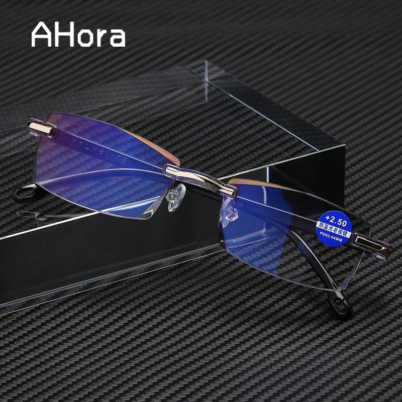 Ahora Anti Blue Light Blocking Rimless Reading Glasses Women Men Square Frameless Presbyopic Glasses Diopters +1.0 1.5 2 2.5 4.0 - ItemBear.com