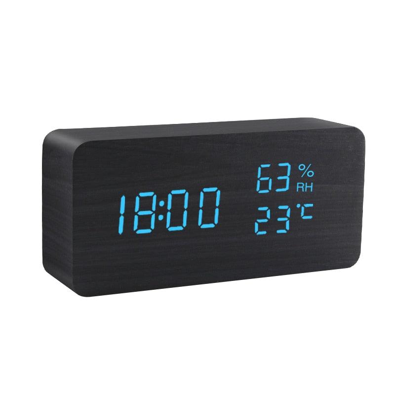 Alarm Clock LED Wooden Watch Table Voice Control Digital Wood Despertador USB/AAA Powered Electronic Desktop Clocks - ItemBear.com