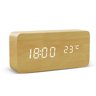 Alarm Clock LED Wooden Watch Table Voice Control Digital Wood Despertador USB/AAA Powered Electronic Desktop Clocks - ItemBear.com