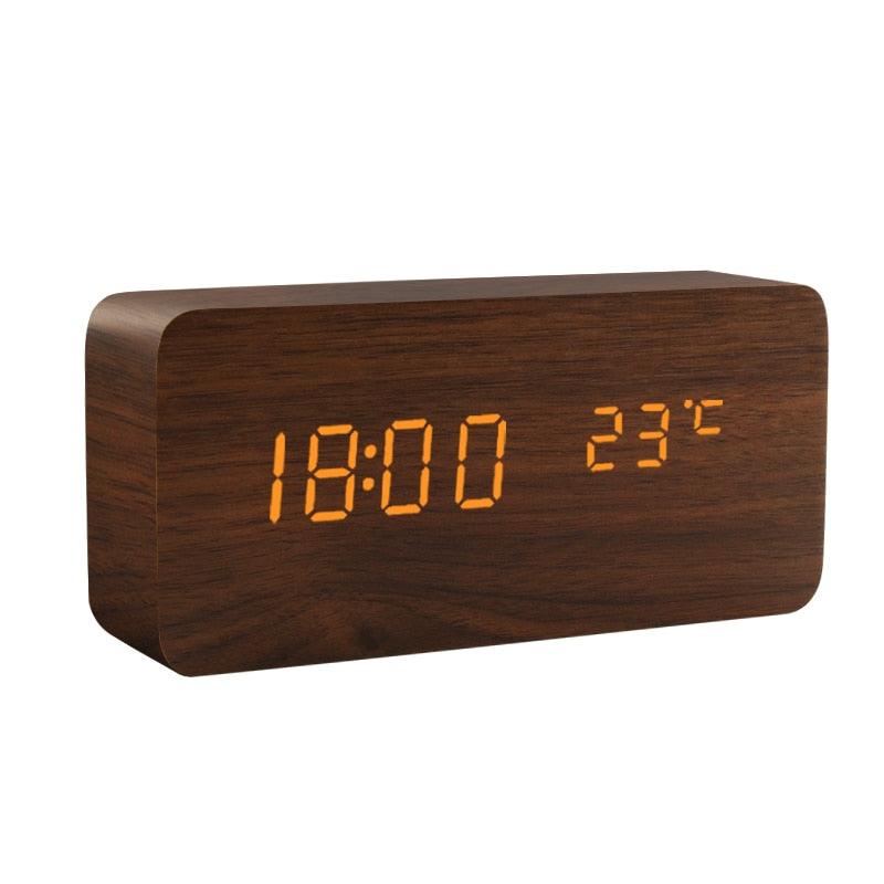 Alarm Clock LED Wooden Watch Table Voice Control Digital Wood Despertador USB/AAA Powered Electronic Desktop Clocks - ItemBear.com
