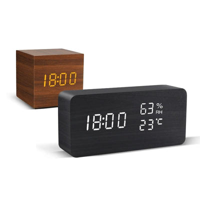 Alarm Clock LED Wooden Watch Table Voice Control Digital Wood Despertador USB/AAA Powered Electronic Desktop Clocks - ItemBear.com