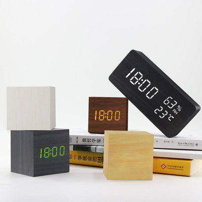 Alarm Clock LED Wooden Watch Table Voice Control Digital Wood Despertador USB/AAA Powered Electronic Desktop Clocks - ItemBear.com