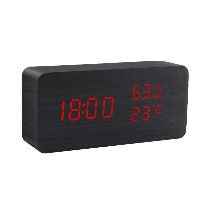 Alarm Clock LED Wooden Watch Table Voice Control Digital Wood Despertador USB/AAA Powered Electronic Desktop Clocks - ItemBear.com