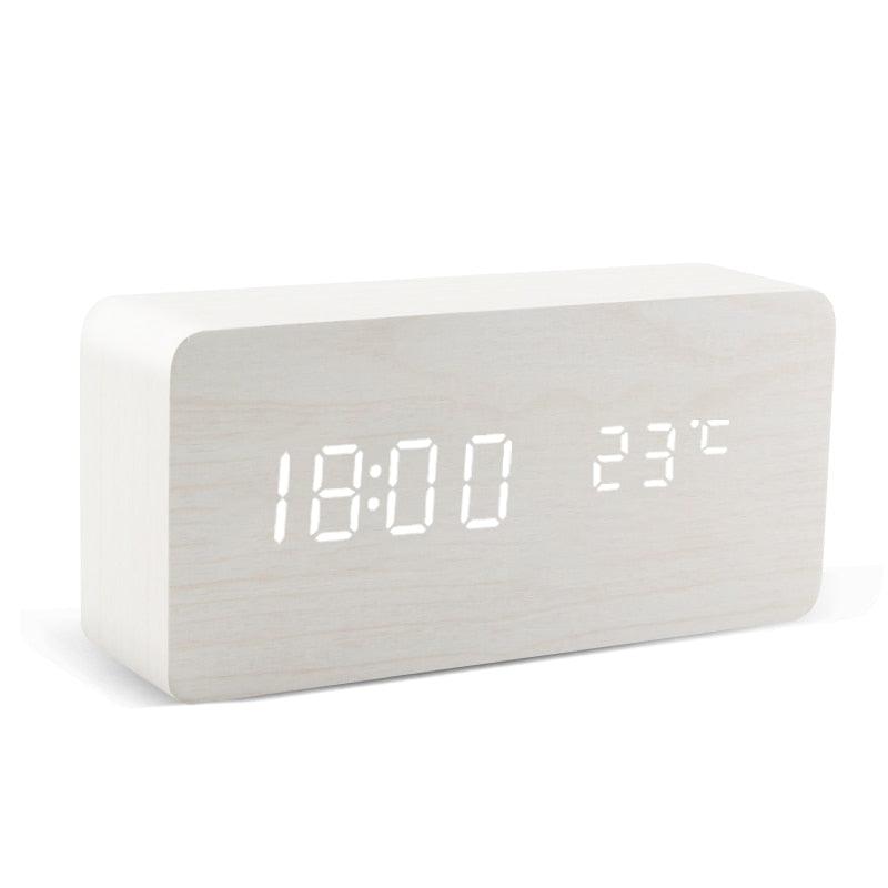Alarm Clock LED Wooden Watch Table Voice Control Digital Wood Despertador USB/AAA Powered Electronic Desktop Clocks - ItemBear.com