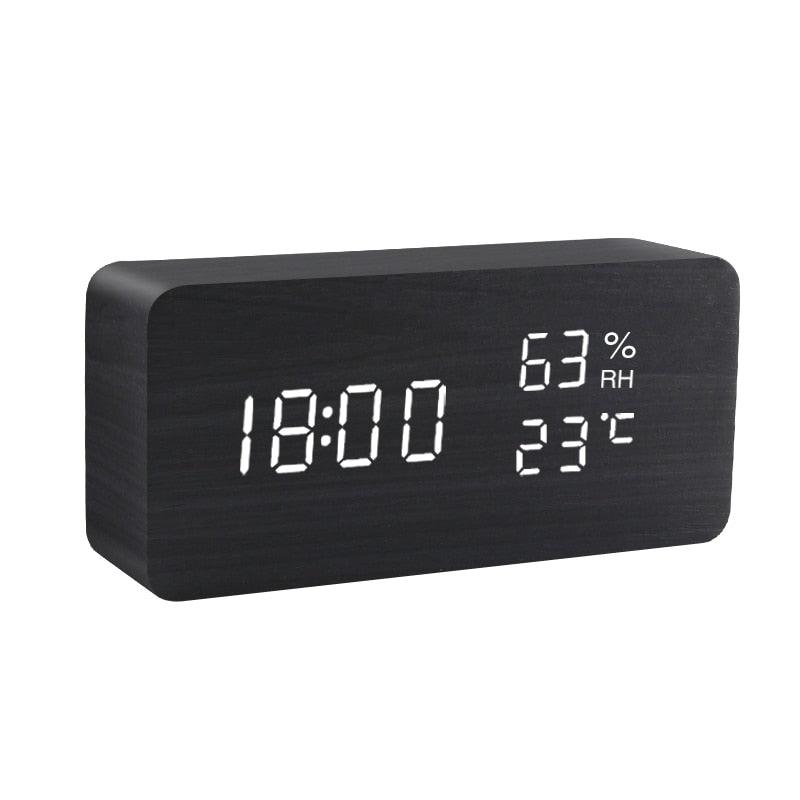 Alarm Clock LED Wooden Watch Table Voice Control Digital Wood Despertador USB/AAA Powered Electronic Desktop Clocks - ItemBear.com