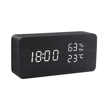 Alarm Clock LED Wooden Watch Table Voice Control Digital Wood Despertador USB/AAA Powered Electronic Desktop Clocks - ItemBear.com