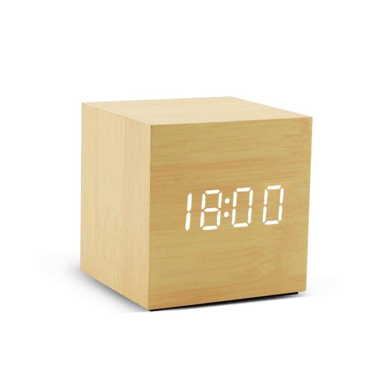 Alarm Clock LED Wooden Watch Table Voice Control Digital Wood Despertador USB/AAA Powered Electronic Desktop Clocks - ItemBear.com