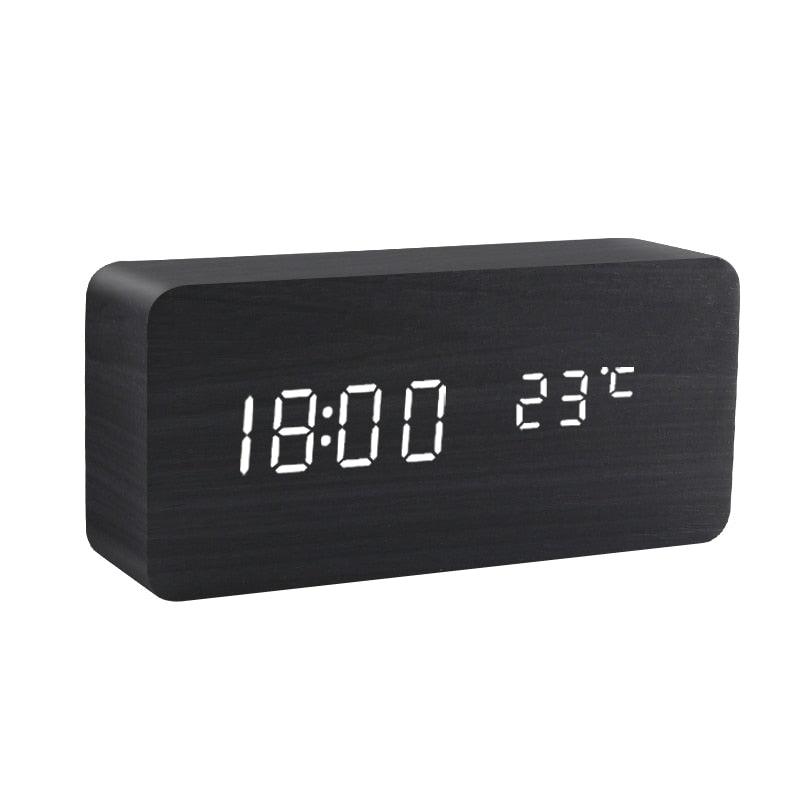 Alarm Clock LED Wooden Watch Table Voice Control Digital Wood Despertador USB/AAA Powered Electronic Desktop Clocks - ItemBear.com