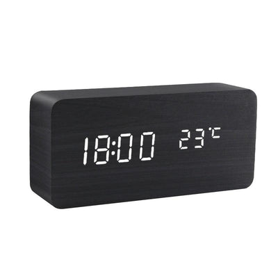 Alarm Clock LED Wooden Watch Table Voice Control Digital Wood Despertador USB/AAA Powered Electronic Desktop Clocks - ItemBear.com