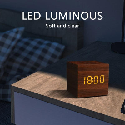 Alarm Clock LED Wooden Watch Table Voice Control Digital Wood Despertador USB/AAA Powered Electronic Desktop Clocks - ItemBear.com