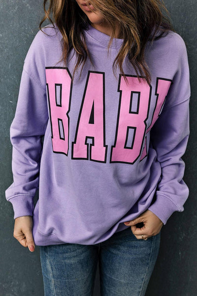 BABE Letter Graphic Pullover Sweatshirt - ItemBear.com