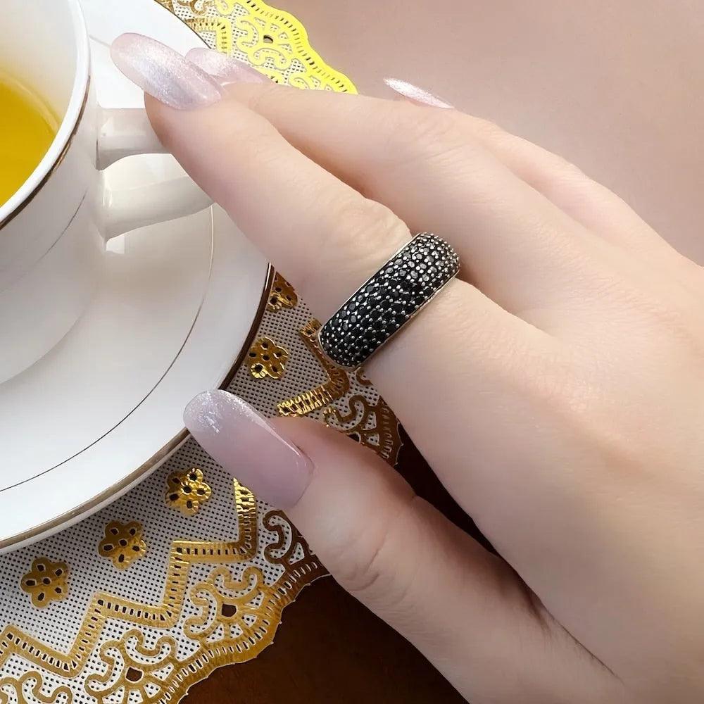 Black Pave Band Ring,Europe Style Classic Fine Jewerly For Men &amp; Women Gift In 925 Sterling Silver - ItemBear.com