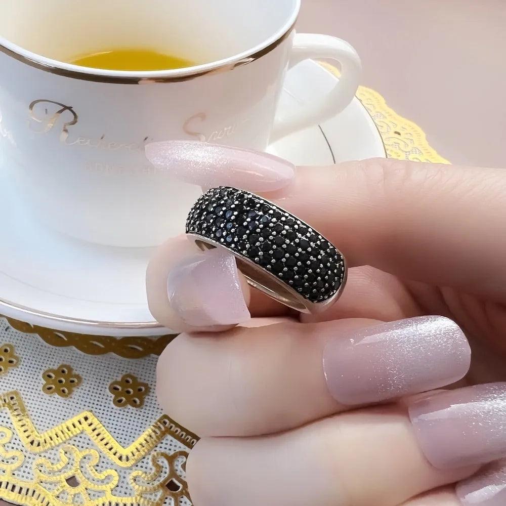 Black Pave Band Ring,Europe Style Classic Fine Jewerly For Men &amp; Women Gift In 925 Sterling Silver - ItemBear.com
