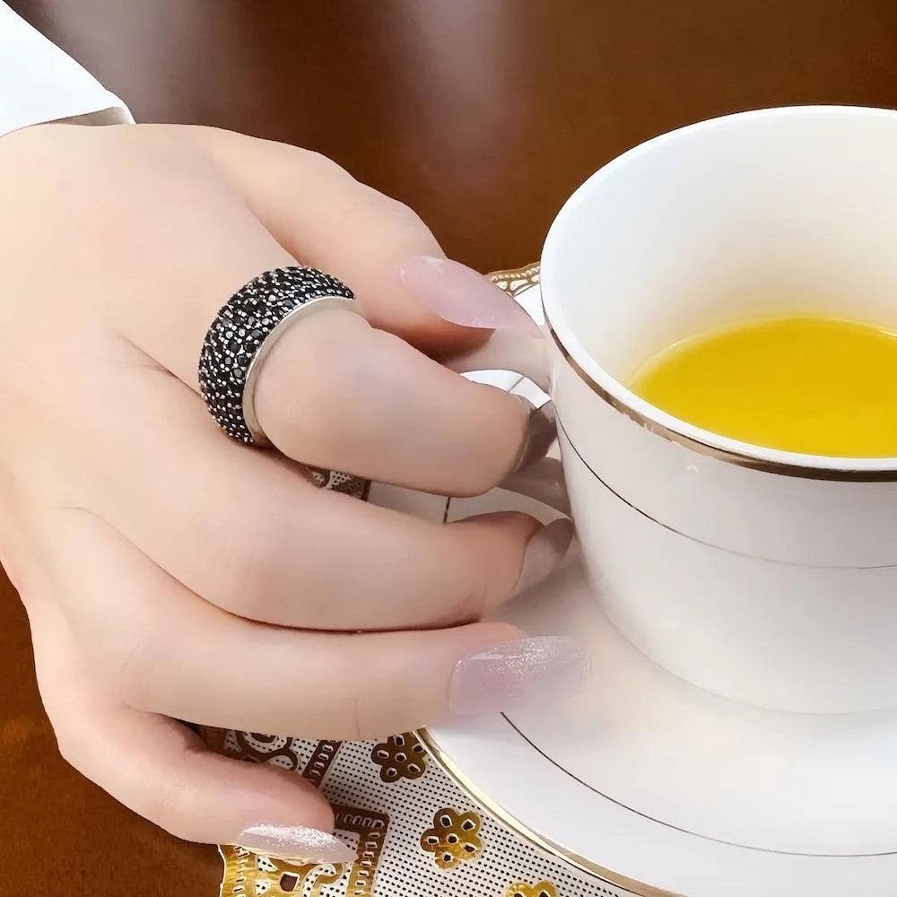 Black Pave Band Ring,Europe Style Classic Fine Jewerly For Men &amp; Women Gift In 925 Sterling Silver - ItemBear.com