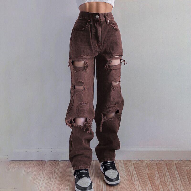 Brown Ripped Vintage Women's Distressed Jeans - ItemBear.com