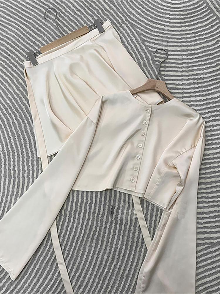 Casual Satin Two Piece Dress Set For Women - ItemBear.com