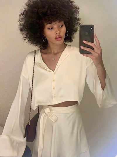 Casual Satin Two Piece Dress Set For Women - ItemBear.com