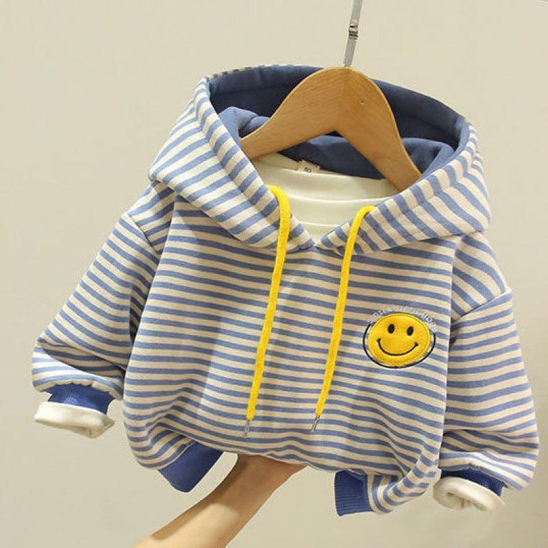 Children's clothing boys fleece sweater autumn and winter new baby western style striped top loose all - match small and medium children's clothing trend - ItemBear.com