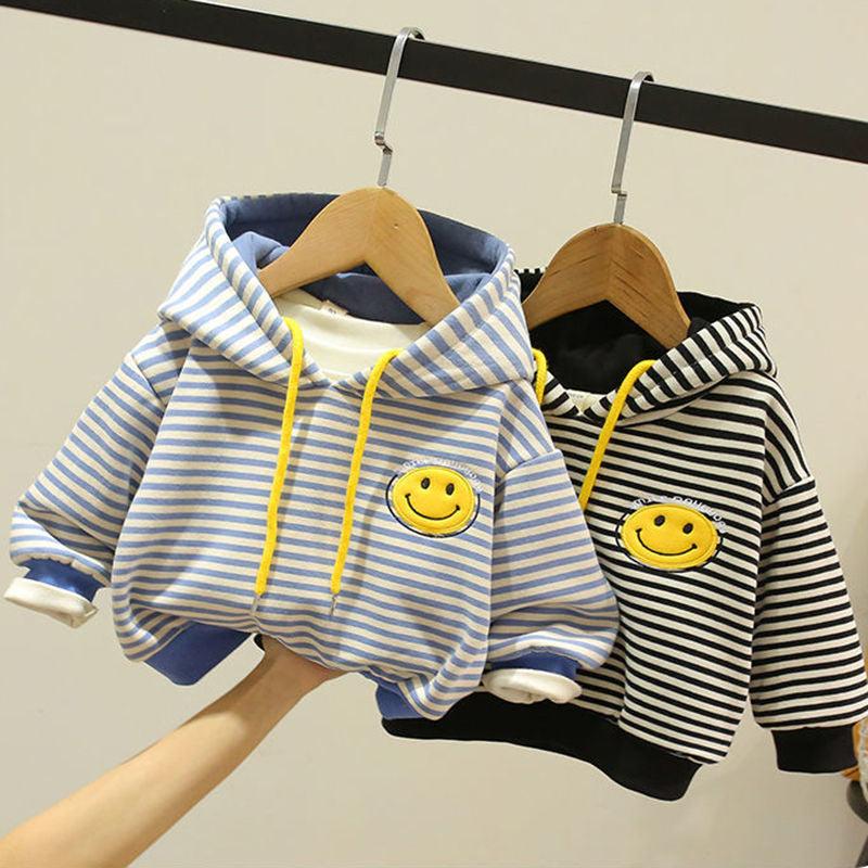 Children's clothing boys fleece sweater autumn and winter new baby western style striped top loose all - match small and medium children's clothing trend - ItemBear.com