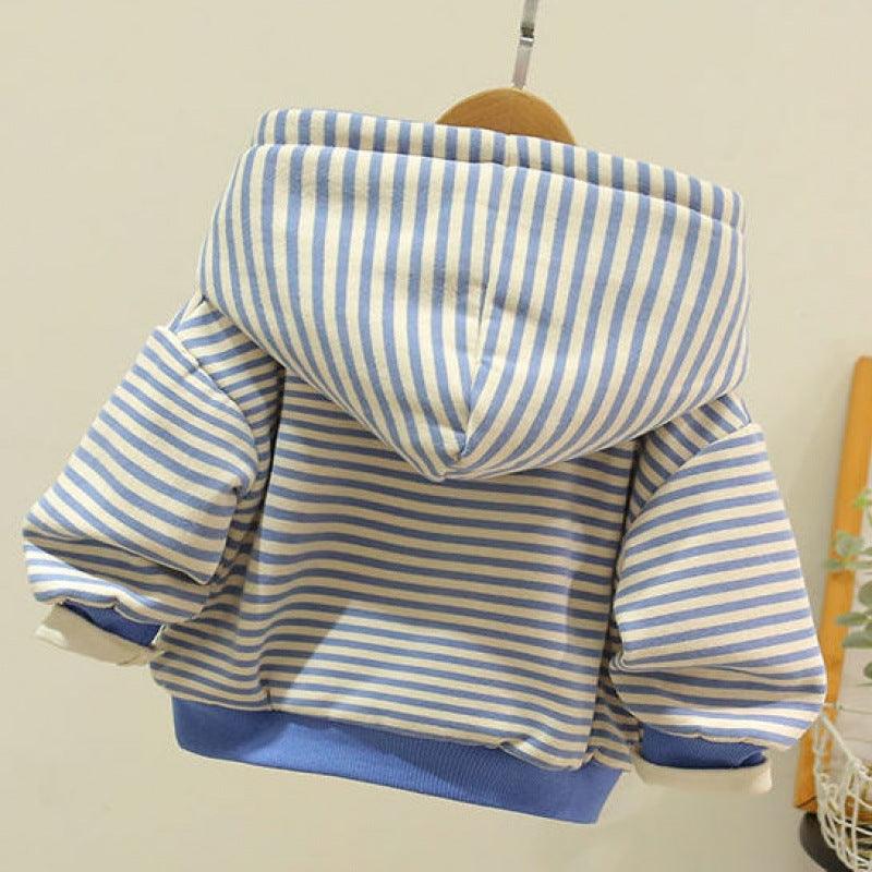 Children's clothing boys fleece sweater autumn and winter new baby western style striped top loose all - match small and medium children's clothing trend - ItemBear.com