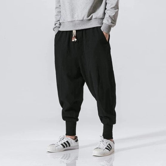 Cotton Linen Harem Pants Men Solid Elastic Waist Streetwear Joggers - ItemBear.com