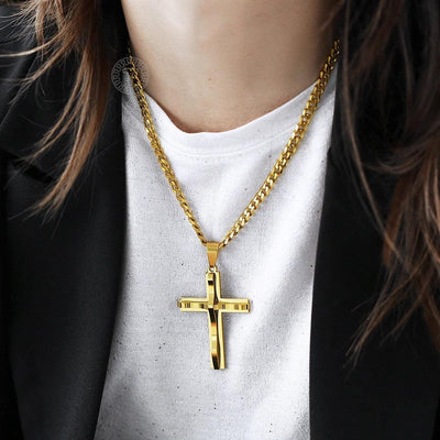 Dropshipping Cross Pendant Necklaces For Men Black Gold Color Silver AliExpress Winners