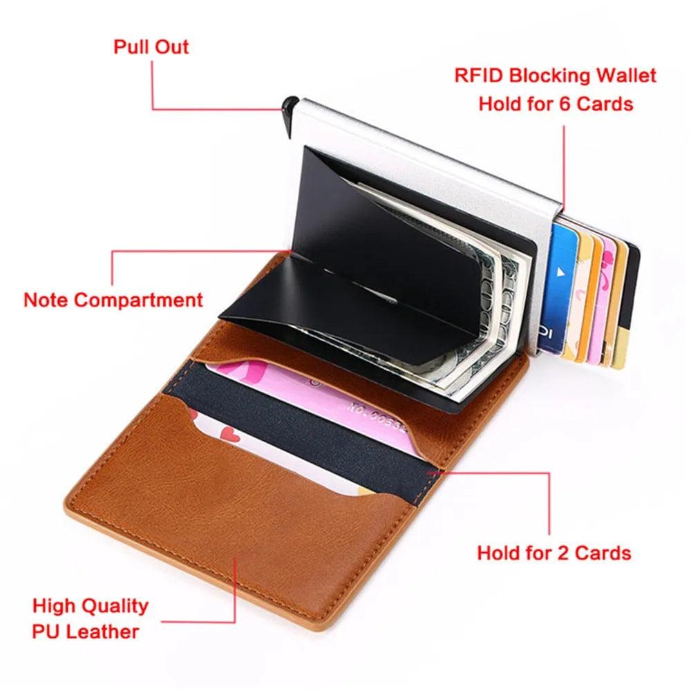 Customized Wallet 2023 Credit Card Holder Men Wallet RFID Aluminium Box Bank Card Holder Vintage Leather Wallet with Money Clips - ItemBear.com
