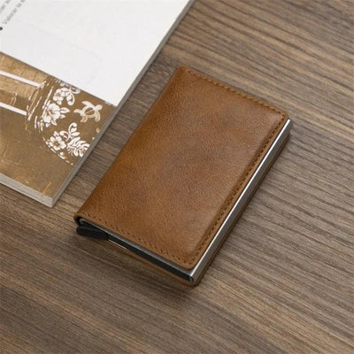 Customized Wallet 2023 Credit Card Holder Men Wallet RFID Aluminium Box Bank Card Holder Vintage Leather Wallet with Money Clips - ItemBear.com