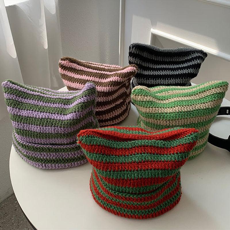 Cute Devil Knitting Striped Hat - ItemBear.com