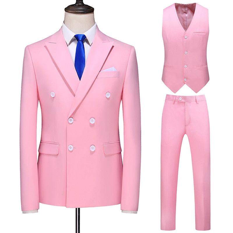Dreiteiliger Männer Anzug Zweireiher Solide Business Formale Hochzeit Klassische Slim Fit Smoking Weste Jacke Hosen - ItemBear.com