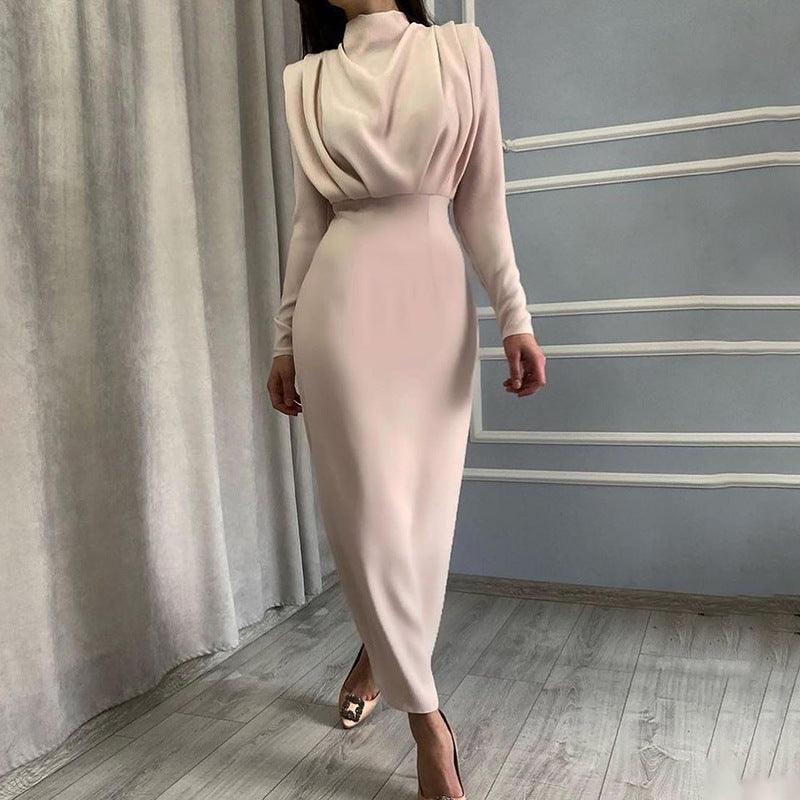 European and American foreign trade 2022 autumn new fashion temperament waist waist western style solid color long-sleeved dress wholesale - ItemBear.com