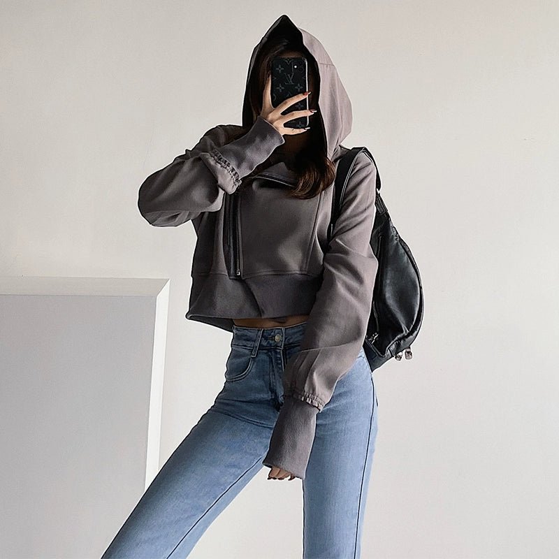 European and American-Style Gray Cardigan Jacket Thin Hoodie - ItemBear.com