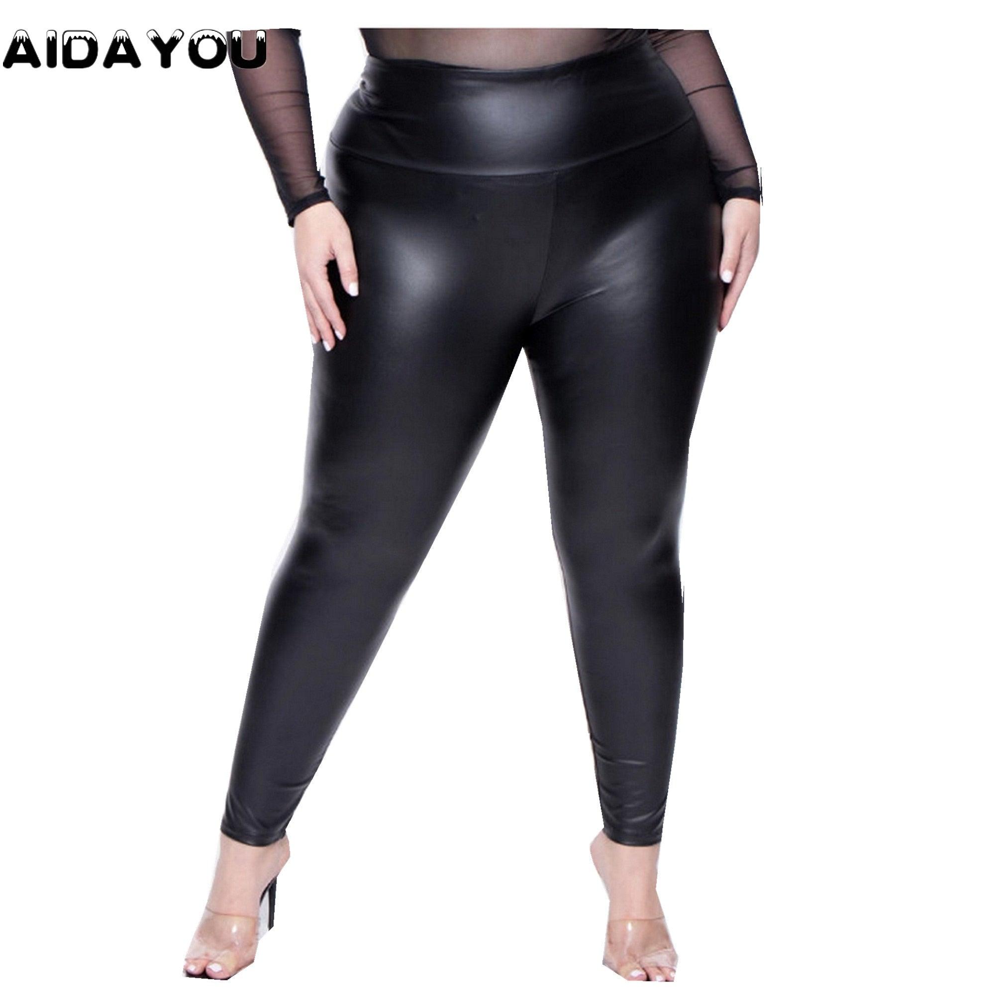 Faux Leather Leggings Plus Size Super Stretchy Spandex Clothing PU Leather Pant Tummy Control Oversized Pants ouc088 - ItemBear.com