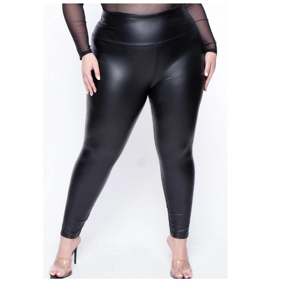 Faux Leather Leggings Plus Size Super Stretchy Spandex Clothing PU Leather Pant Tummy Control Oversized Pants ouc088 - ItemBear.com