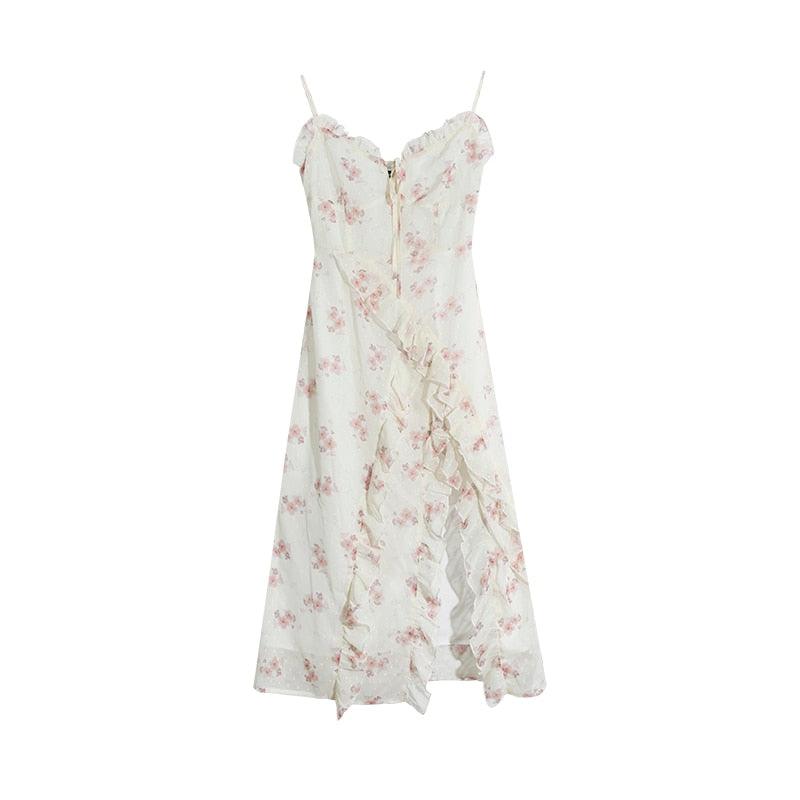 Floral Pink Ruffle Lace Midi Dress - ItemBear.com