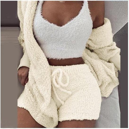 Fluffy Three Piece Set Lounge Sexy Outfits - Premium  from ItemBear.com - Just $58! Shop now at ItemBear.com