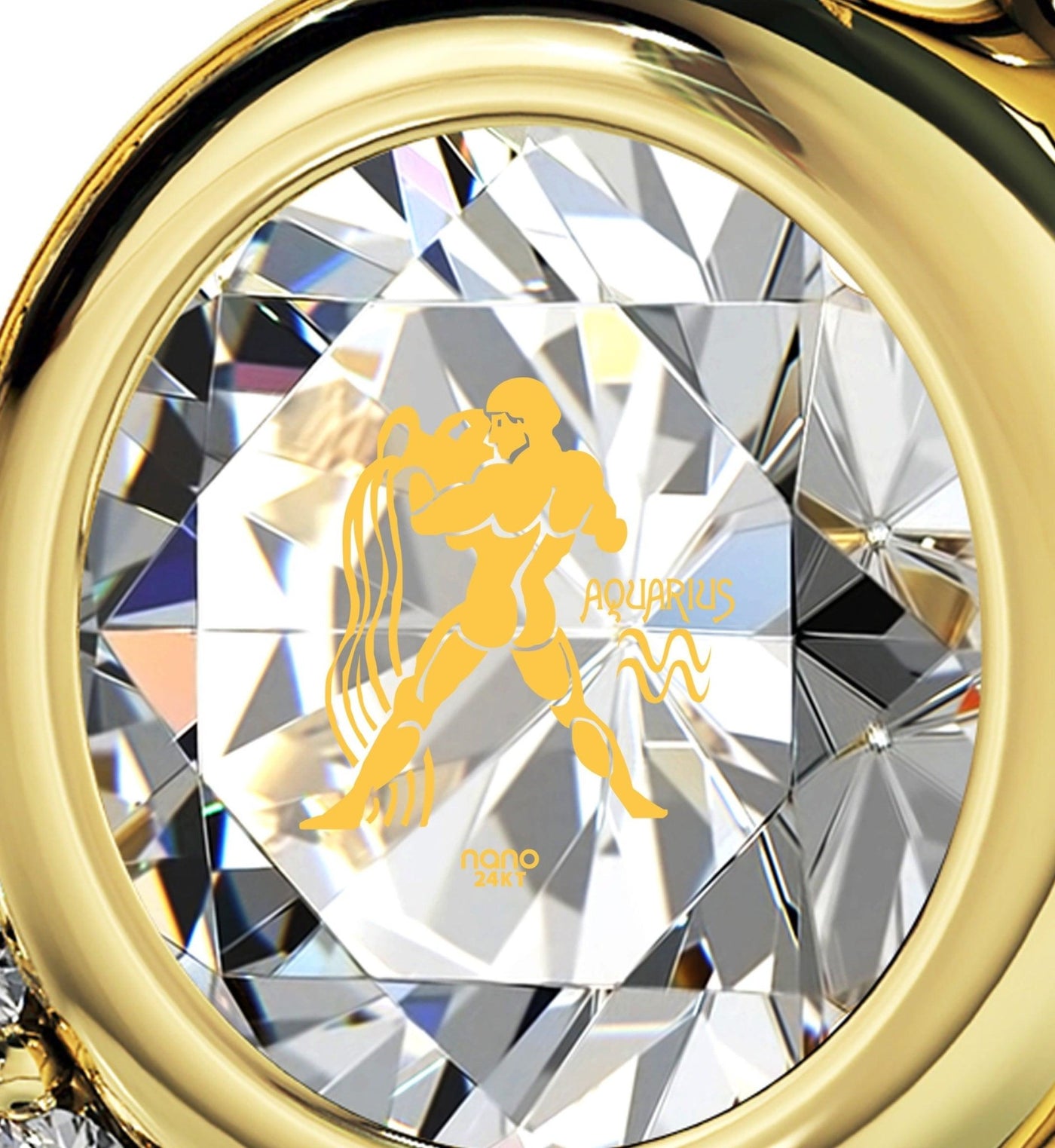 Gold Plated Silver Zodiac Heart Pendant Aquarius Necklace 24k Gold inscribed on Crystal - ItemBear.com