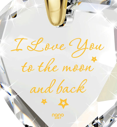 I Love You to the Moon and Back Necklace 24k Gold Inscribed and Crystal Heart Earrings - ItemBear.com