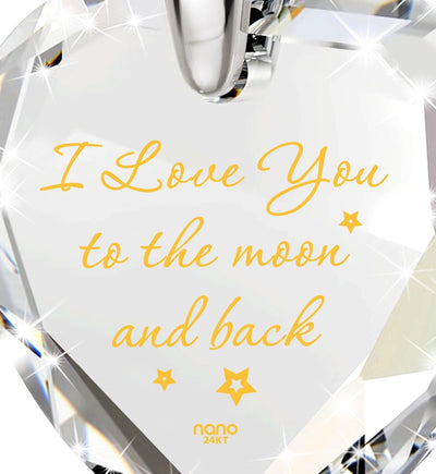I Love You to the Moon and Back Necklace 24k Gold Inscribed and Crystal Heart Earrings - ItemBear.com