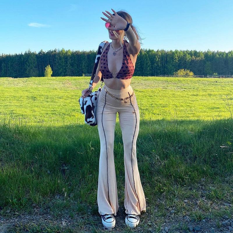 ins fashion street style women's clothing new anti-car line high waist show figure flared pants women - ItemBear.com