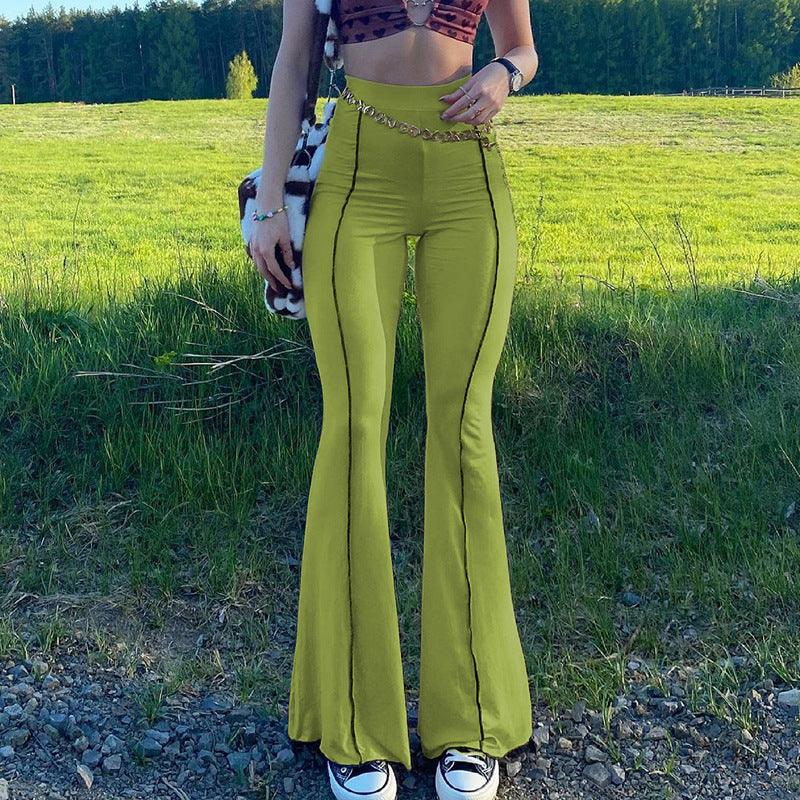 ins fashion street style women's clothing new anti-car line high waist show figure flared pants women - ItemBear.com