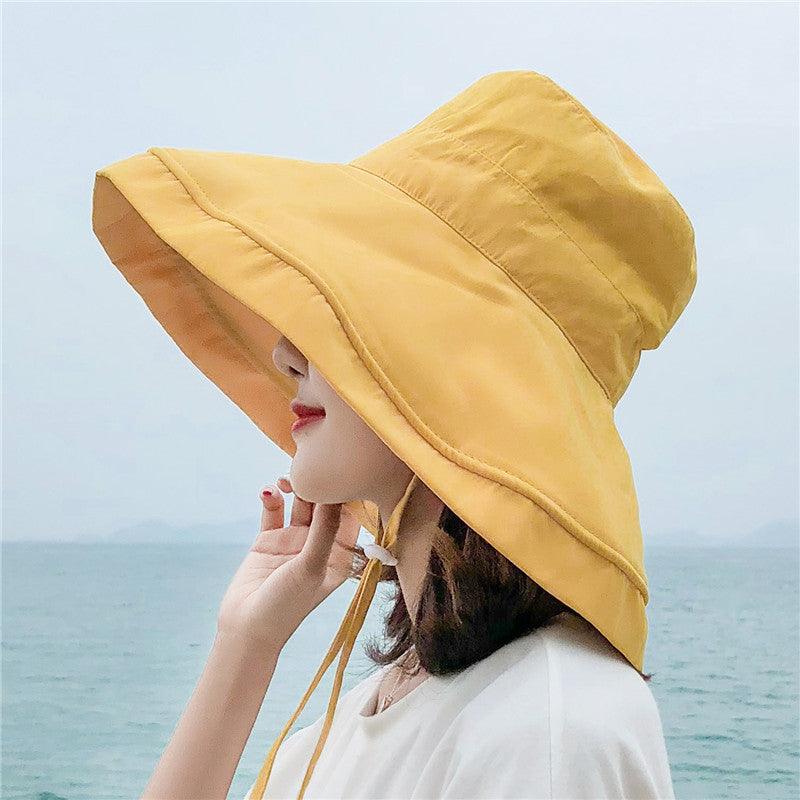 Japanese pot cap outdoor sun sunshade female summer fisherman hats sun hat solid color big parchment hat - ItemBear.com
