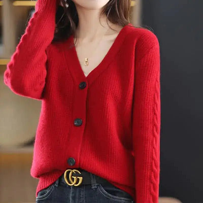 Korean Commute Solid Color V-Neck Cardigan Sweaters for Women - ItemBear.com